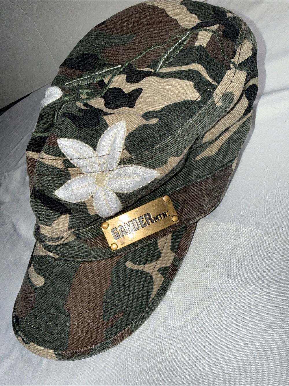 Gander Mountain Olive Green Camouflage Cadet Cap with White Floral Patch